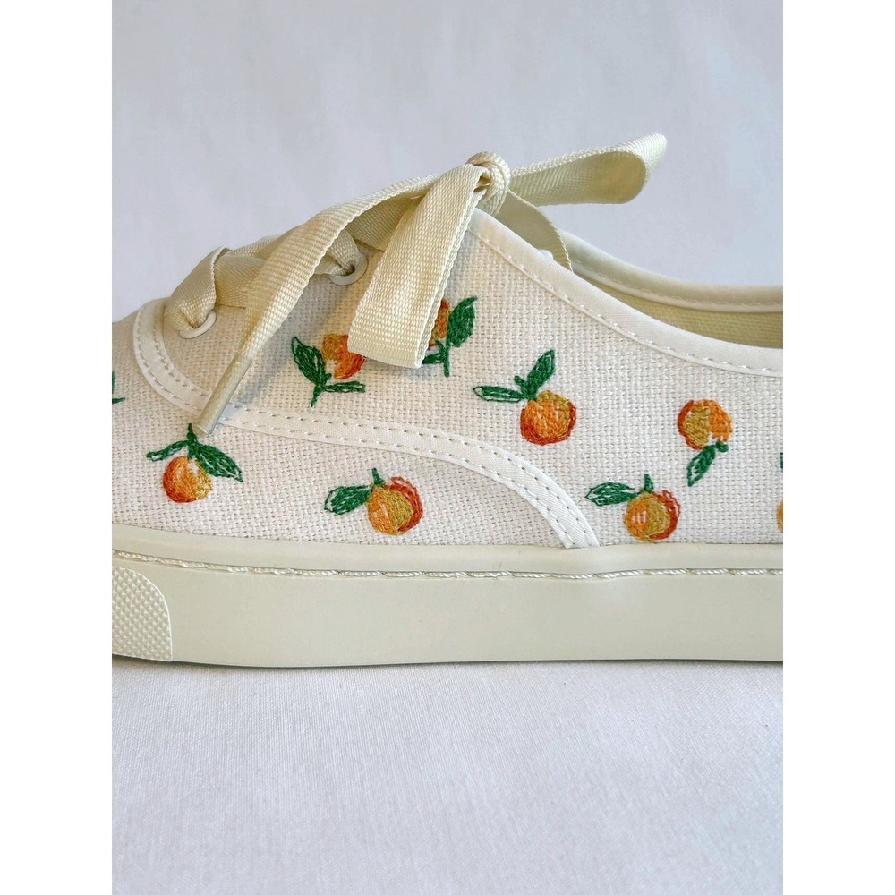 Soludos Womens Ivory Orange Embroidered Sneakers Espadrille Shoe Sz 7 / #S2620 - Picture 4 of 6